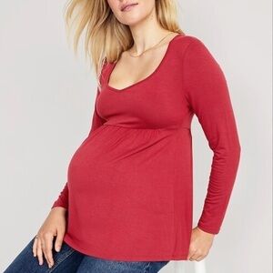 NWT Maternity Luxe Long-Sleeve Peplum Top Red